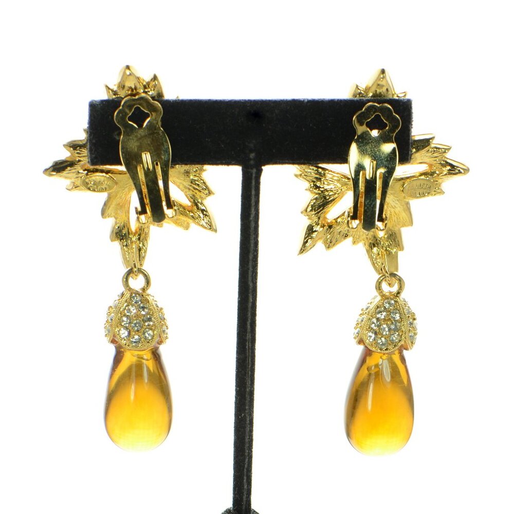Vintage Kenneth Jay Lane KJL Goldtone Crystal Clip Earrings - Picture 3 of 9